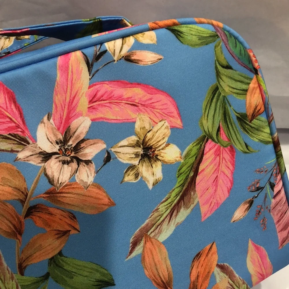 Hurley blue tropical floral print vinyl zip around makeup cosmetics‎ beauty case